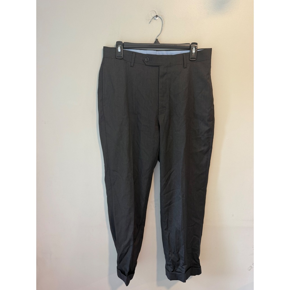 Tommy Hilfiger Mens Charcoal Gray 100% Wool Cuffed Dress Pants Flat Front 35x28